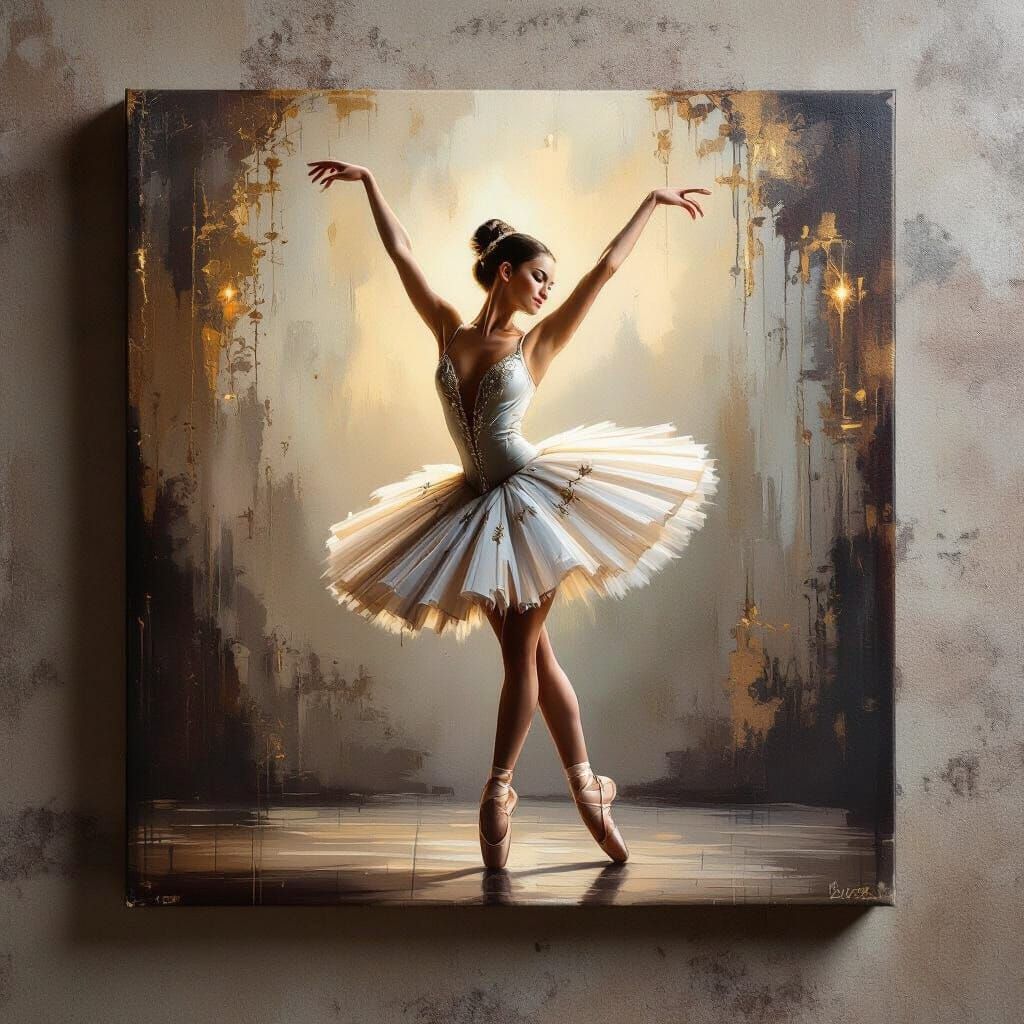 Hyperrealistic Oil Painting of Ballerina in Moody Light
