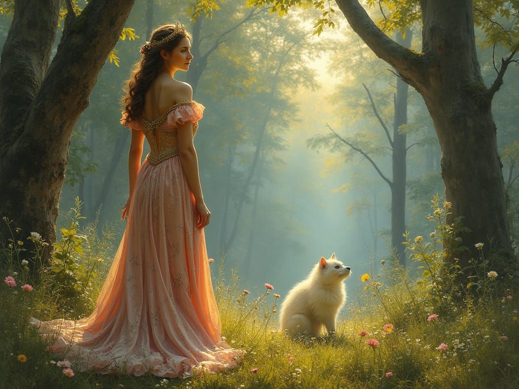 Princess at the Edge of Enchanted Forest, in Pre-Raphaelite ...