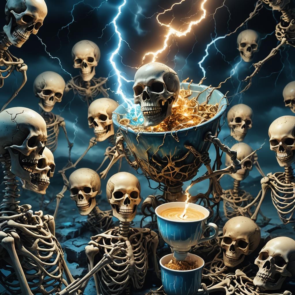 Surreal Skeletons Illuminated by Lightning