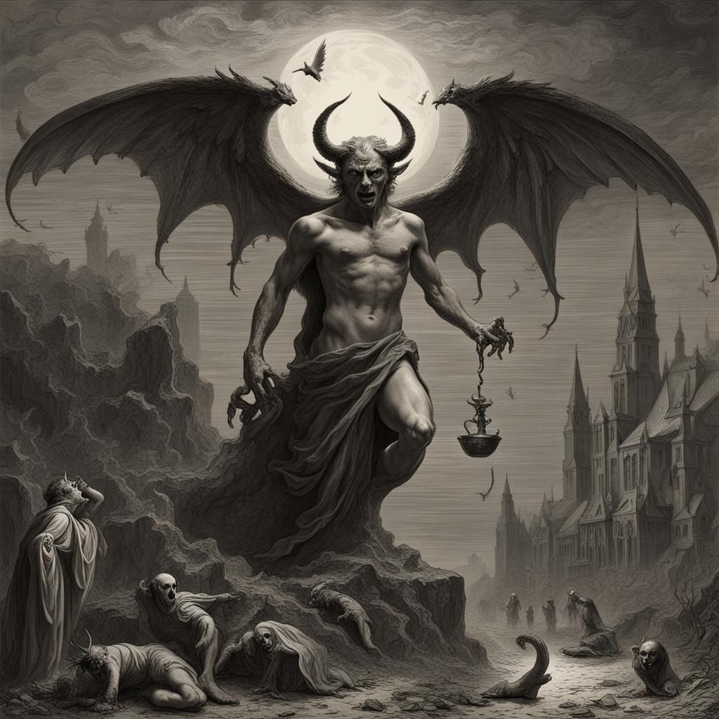 The Devil with 3D Wings in a Horror Scene