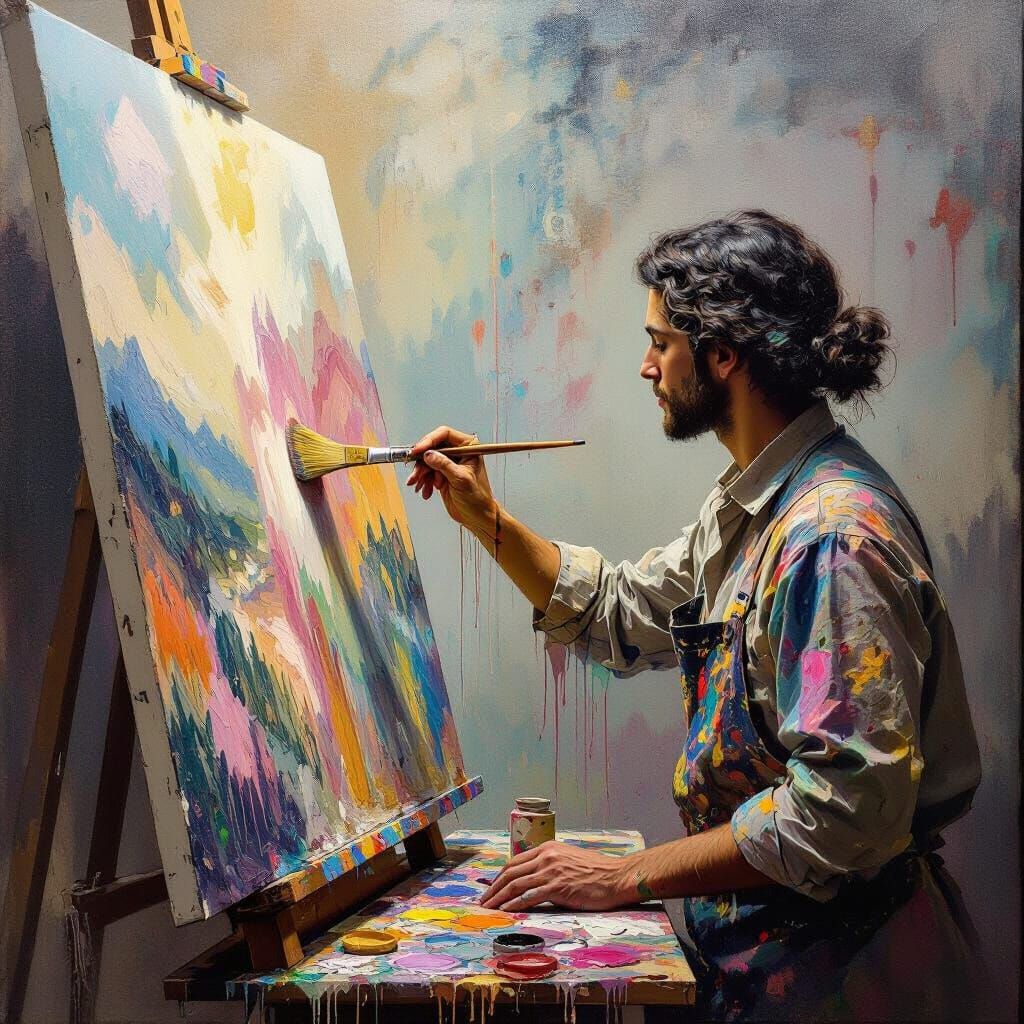 Surrealist Artist Integrated into Pastel Painting