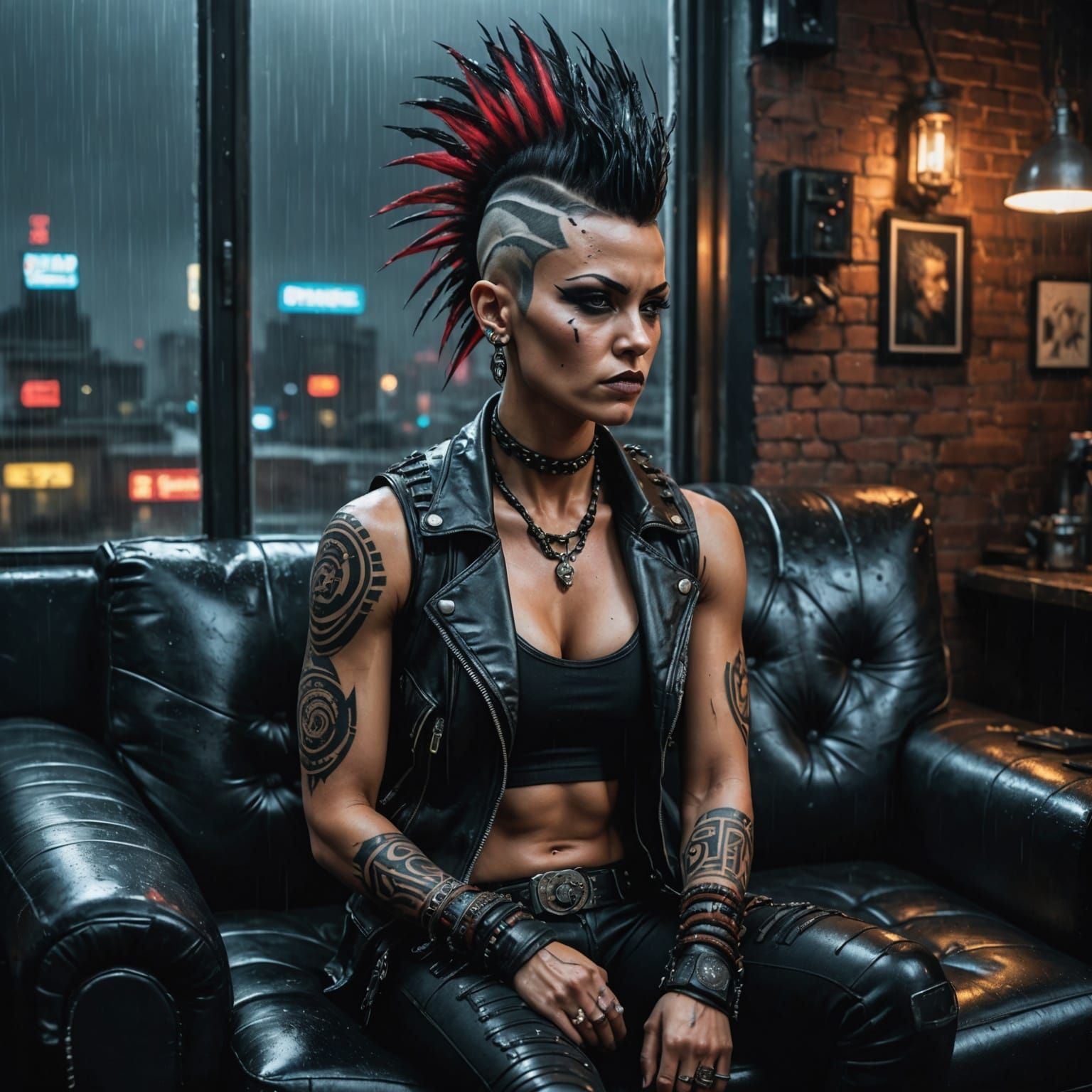 Gothic Cyberpunk Woman in Oil Painting Style