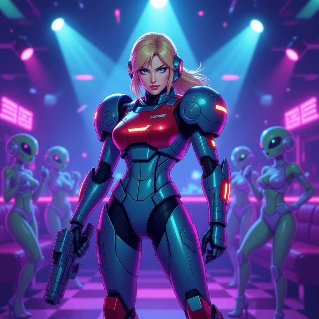 Samus Aran in Disco, Retro-Futuristic Style