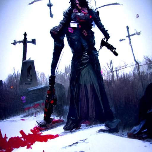 Gothic Warrior Protecting Her Girlfriend From Zombies