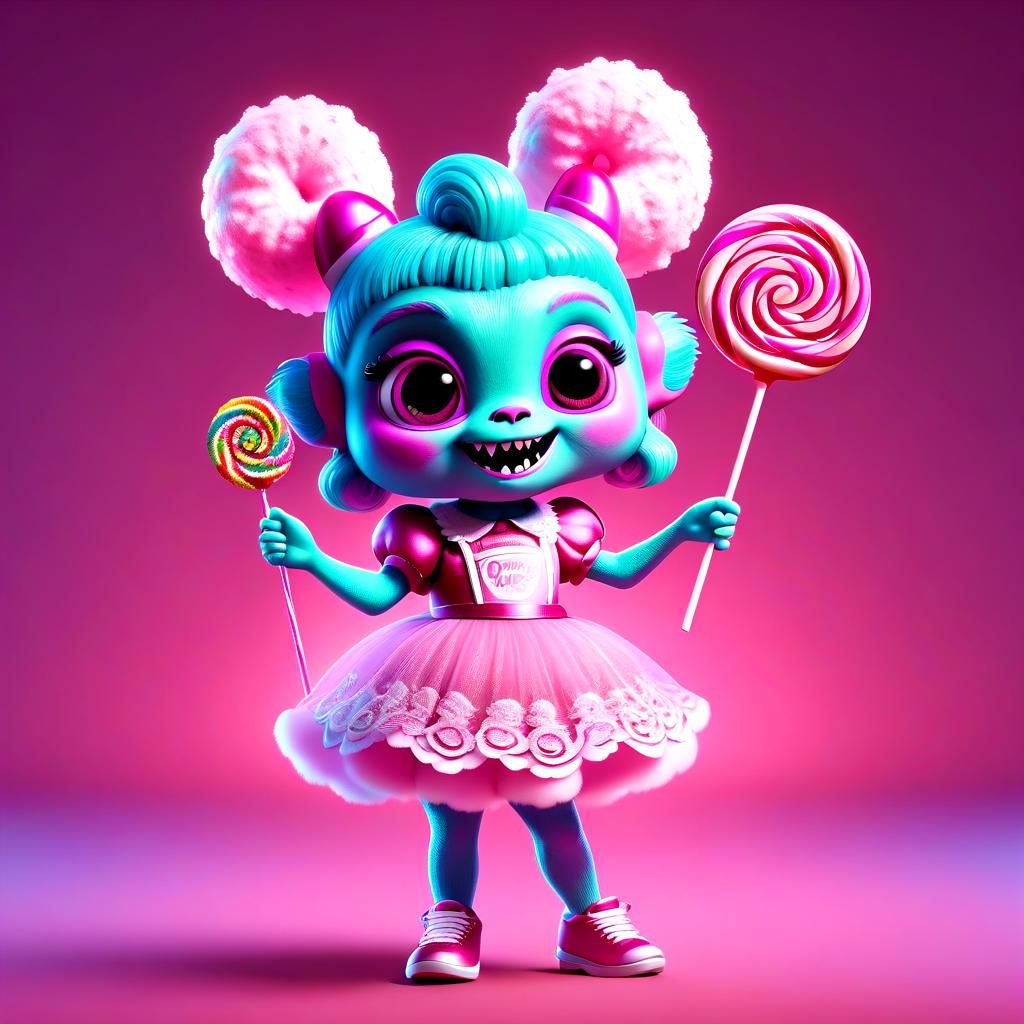 Cute Pink Monster Girl Dancing in Bedroom