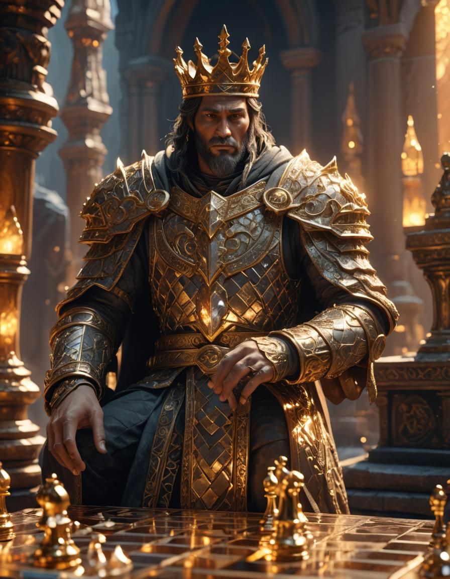 King on Golden Chessboard in Fantasy Concept Art