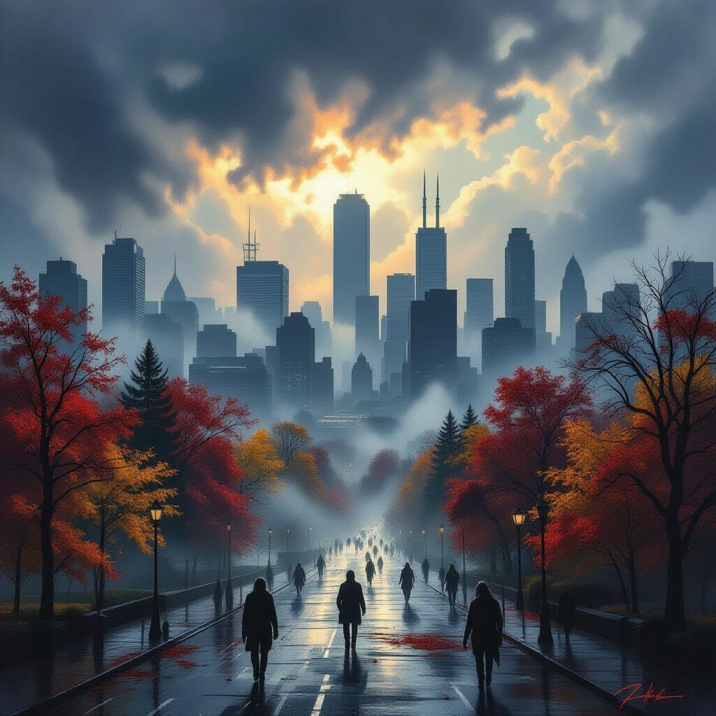 Toronto Autumn Cityscape with Eerie Figures