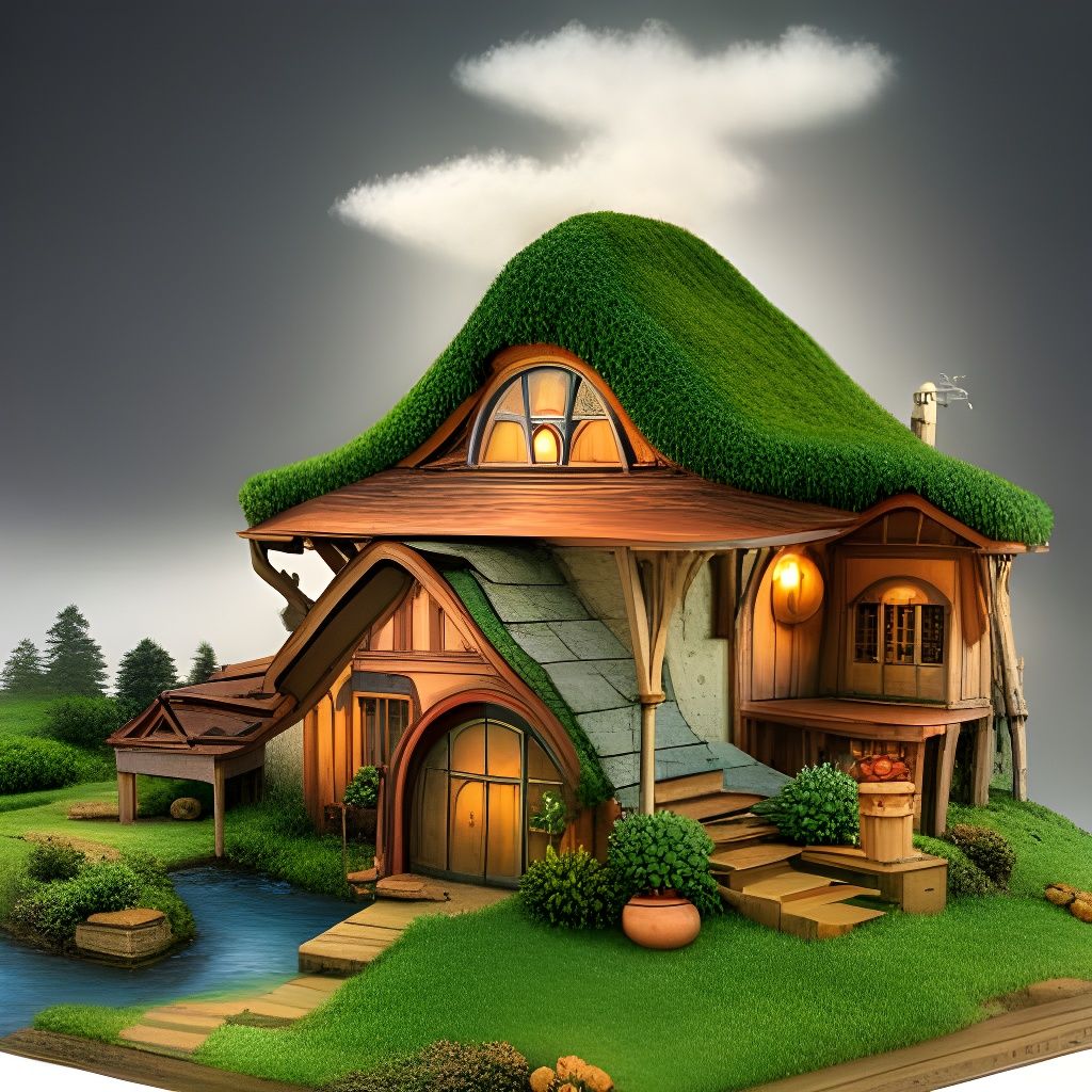 Cozy Hobbit Village in Rainy Forest