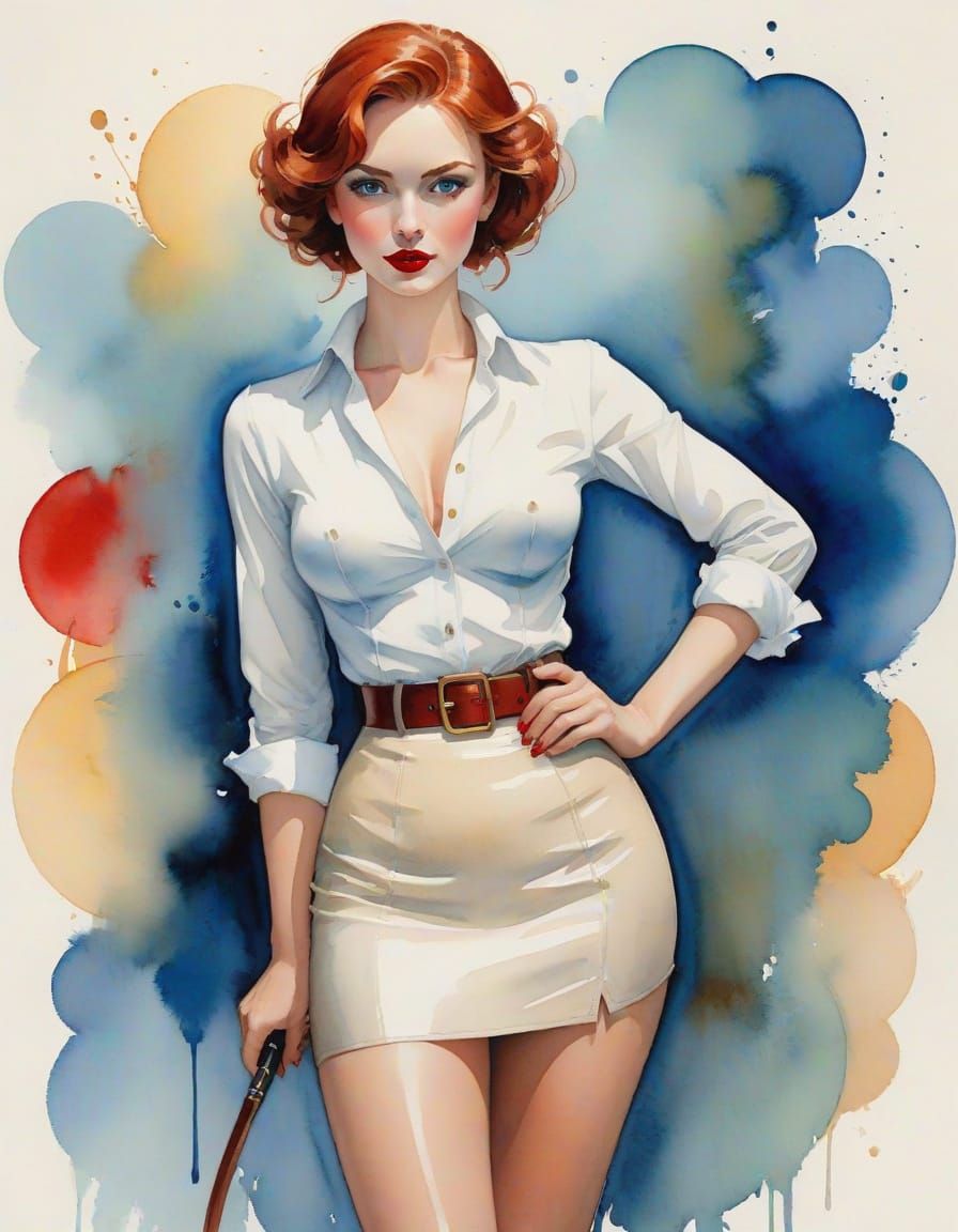 Ethereal Pin-Up with Copper Hair and Bold Lips