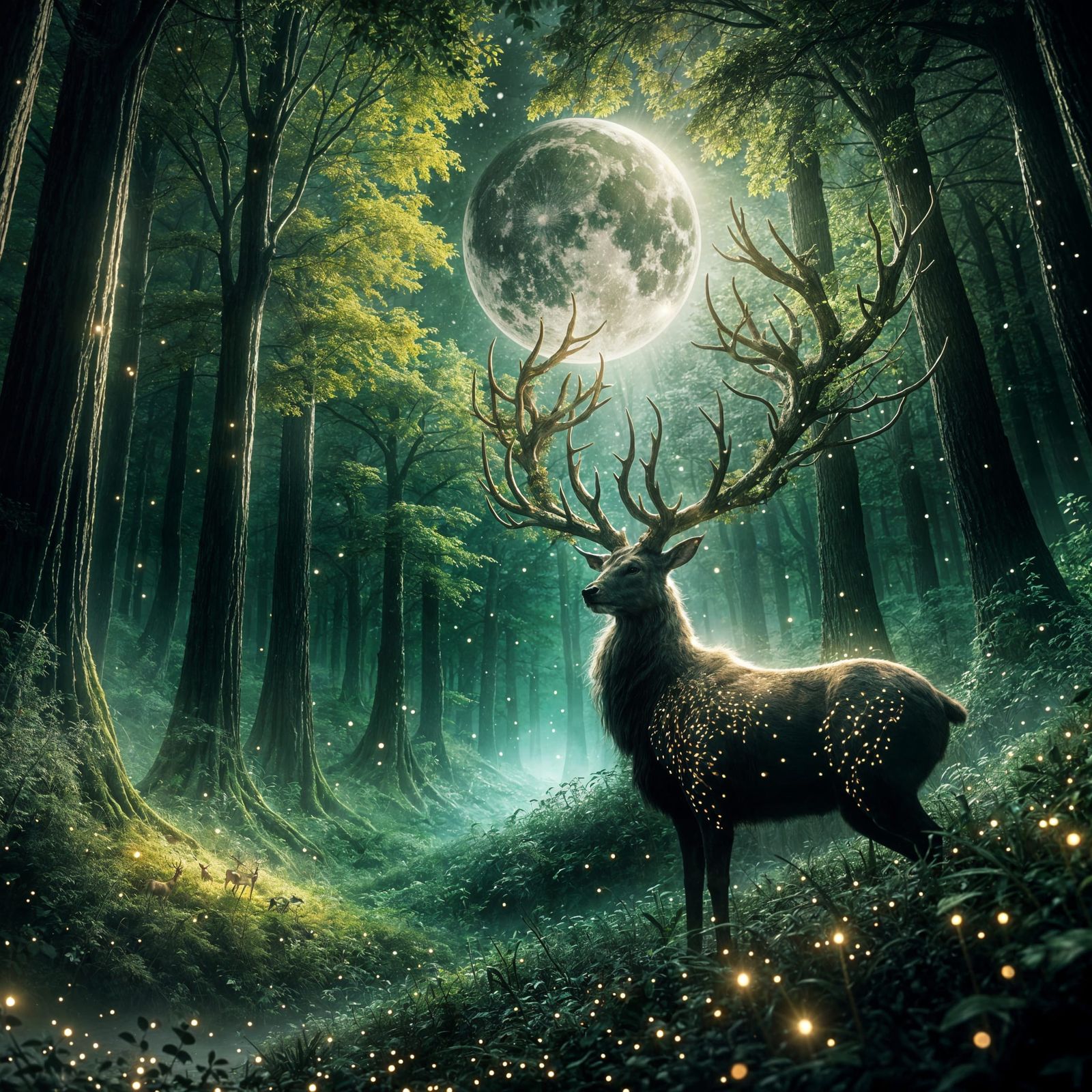 Radiant Stag in Enchanted Forest: Fantasy Art