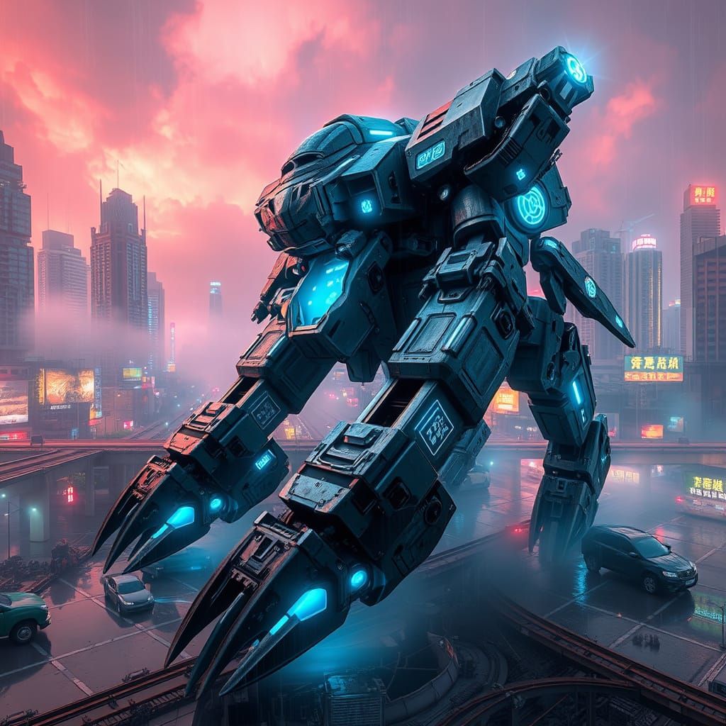 Cyberpunk Biomechanical Zoids War Machine in Neo-Jakarta Meg...