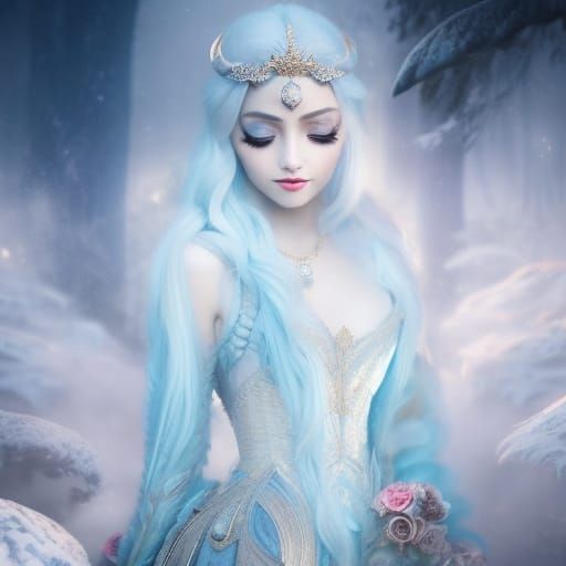 Detailed Ice Sorceress Portrait in Digital Painting Style