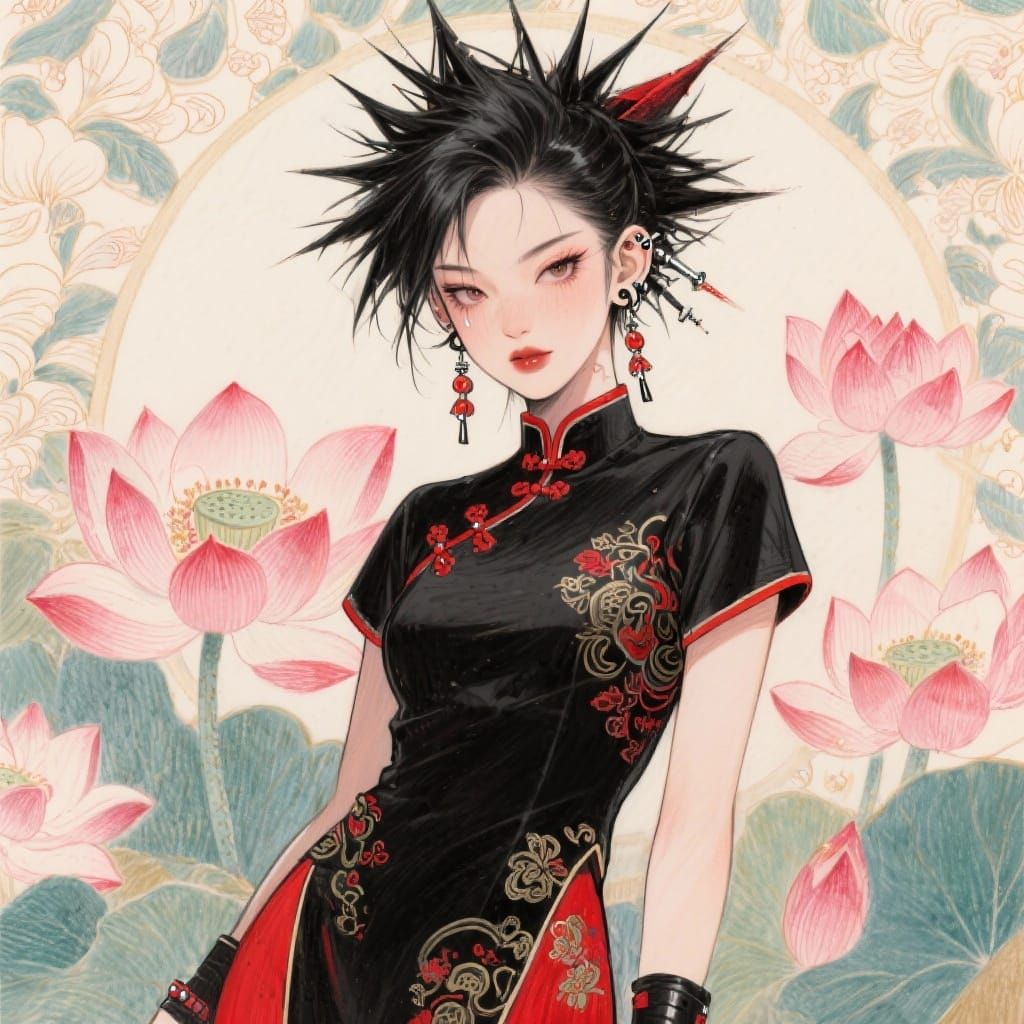 Punk Hanfu Woman in Manhua Style