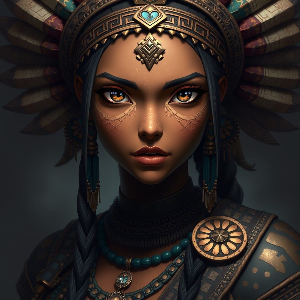 Aztec Woman in Manga Style with Traditional Clothing