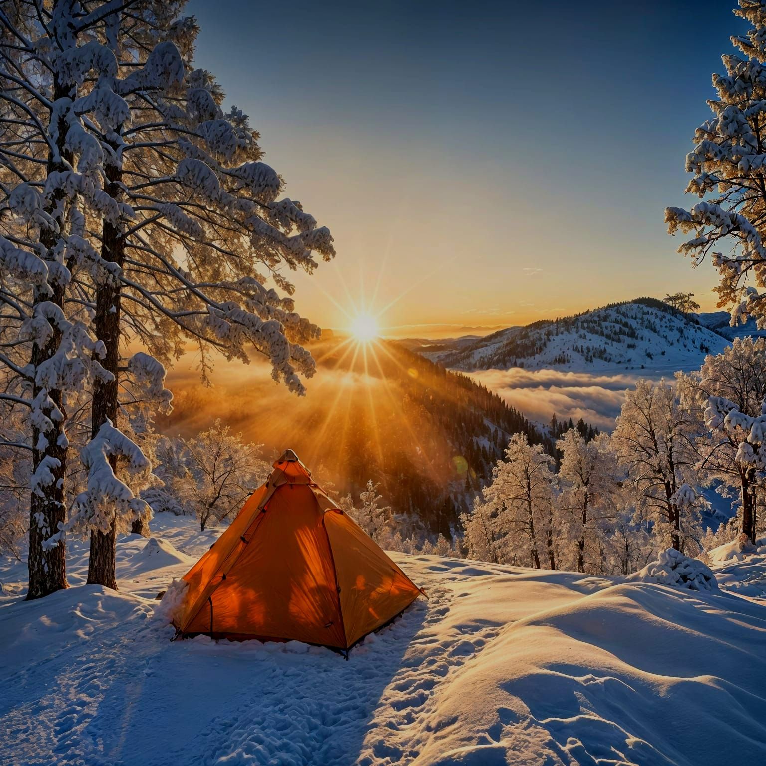 Serene Winter Morning in a Cozy Tent