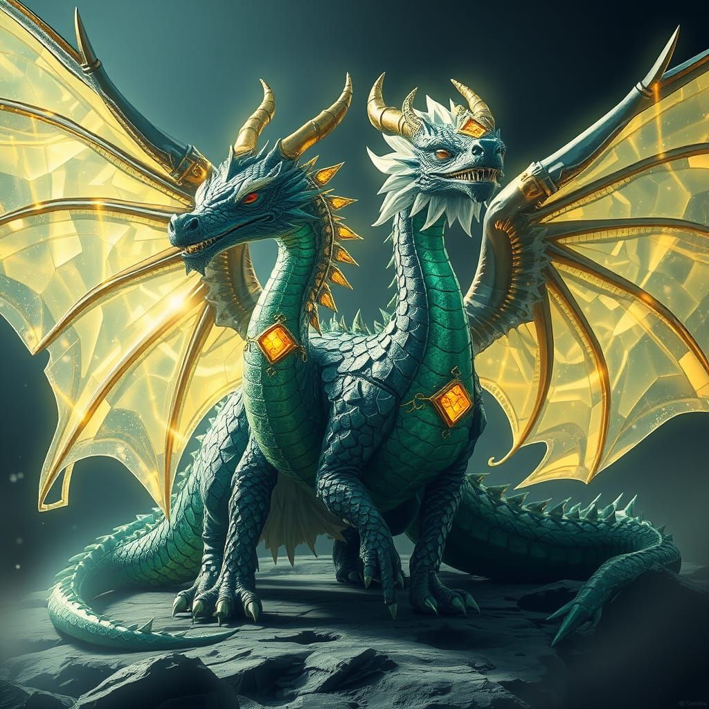 Luck Dragon with Crystal Wings in Hyperrealistic Detail
