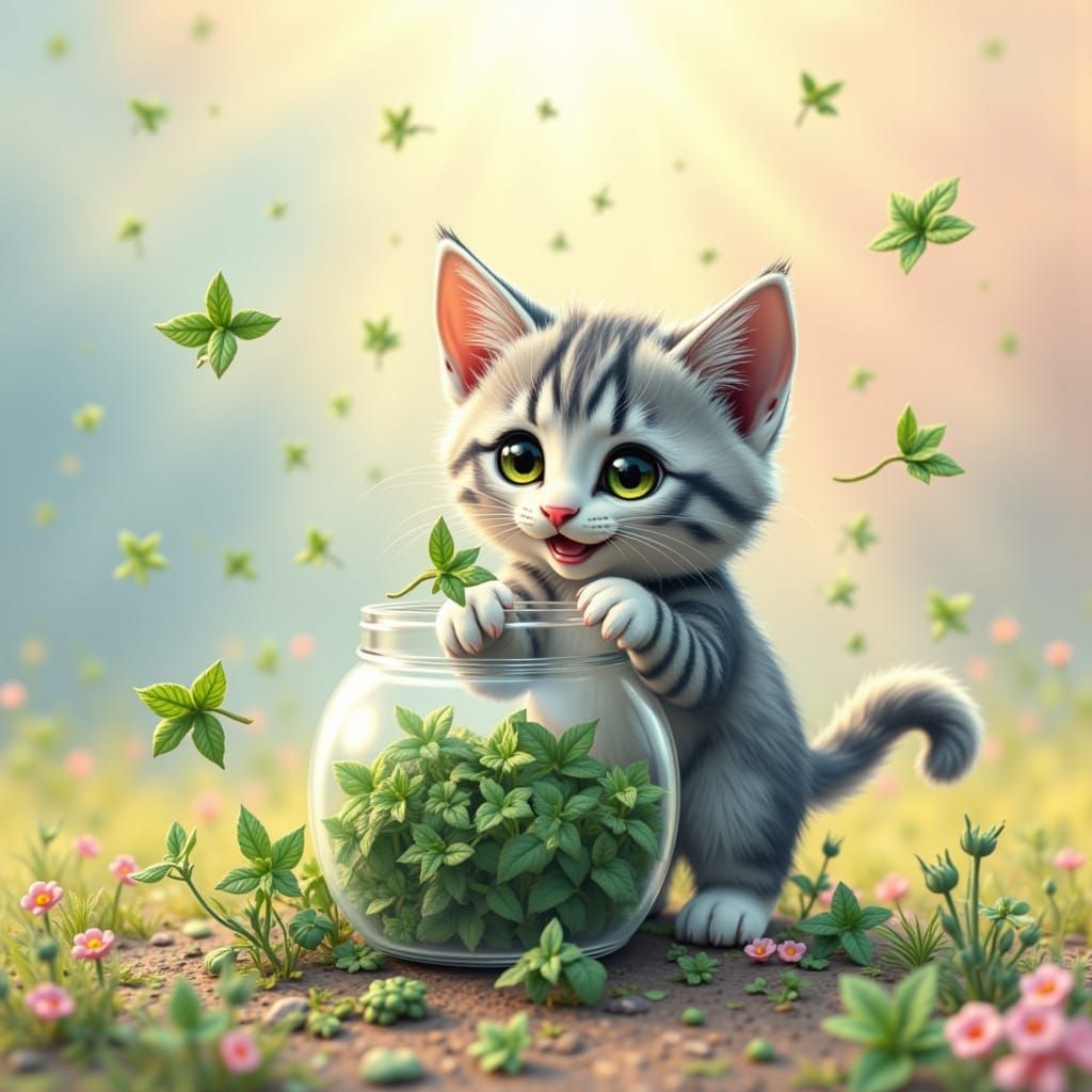 Whiskered Kitten in a Dreamy Catnip Wonderland