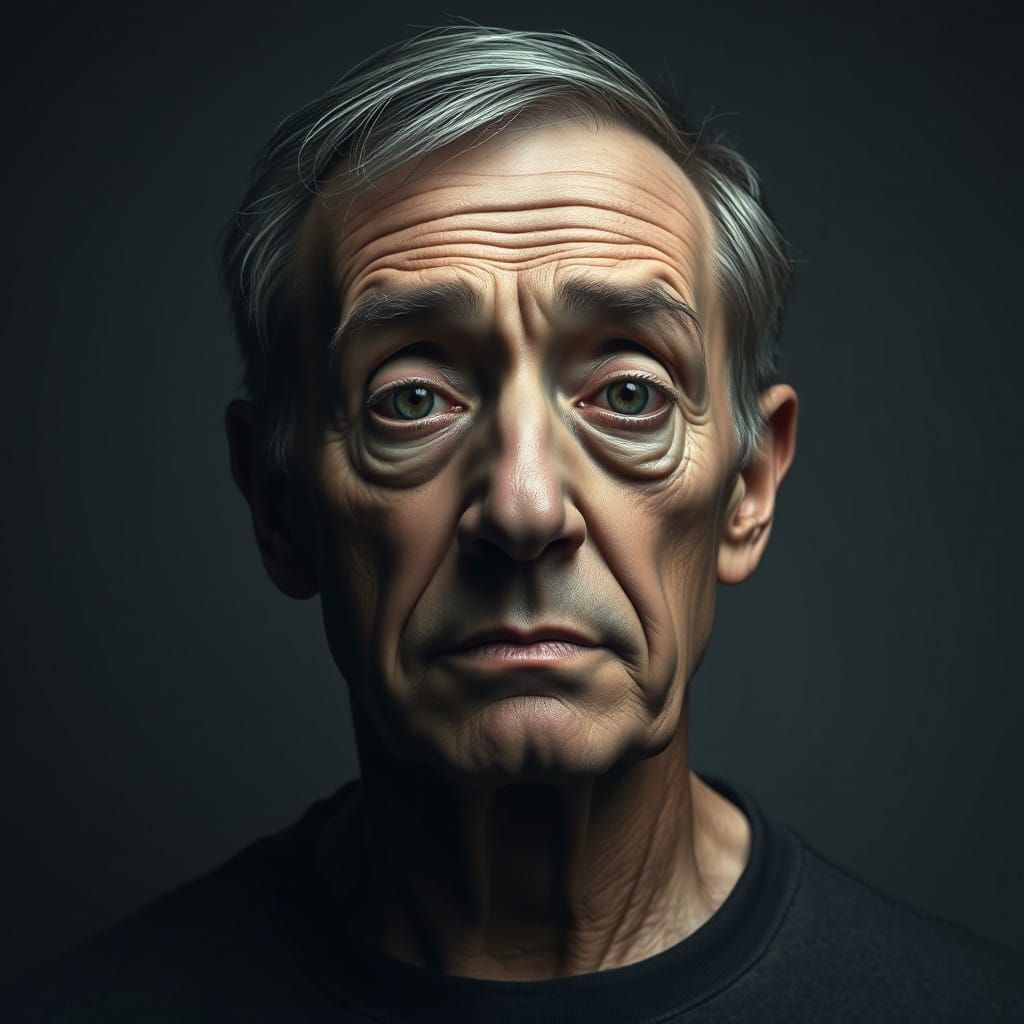 Hyperrealistic Portrait of a Weary Human Figure