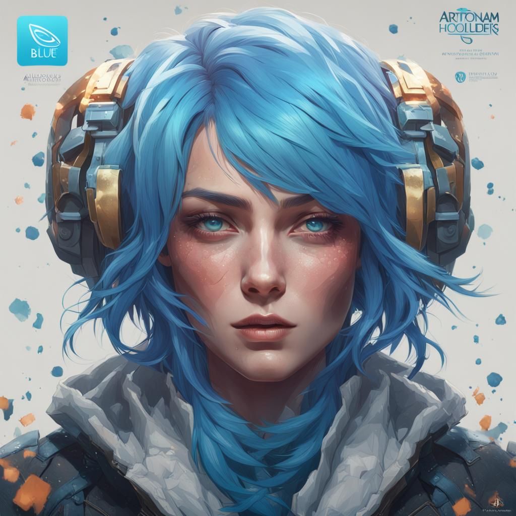 Blue Hair Portrait in Hyperdetailed Digital Art Style