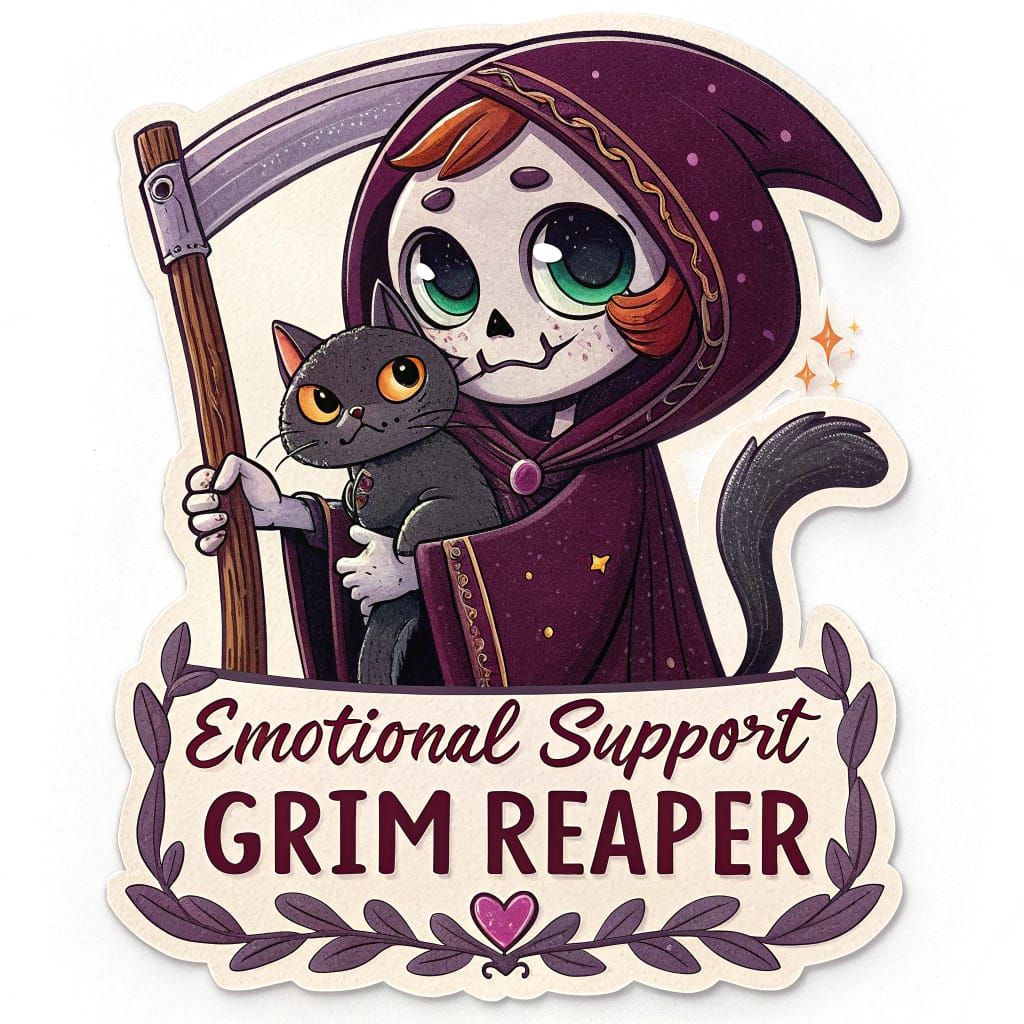 Emotional Support Grim Reaper Sticker Art
