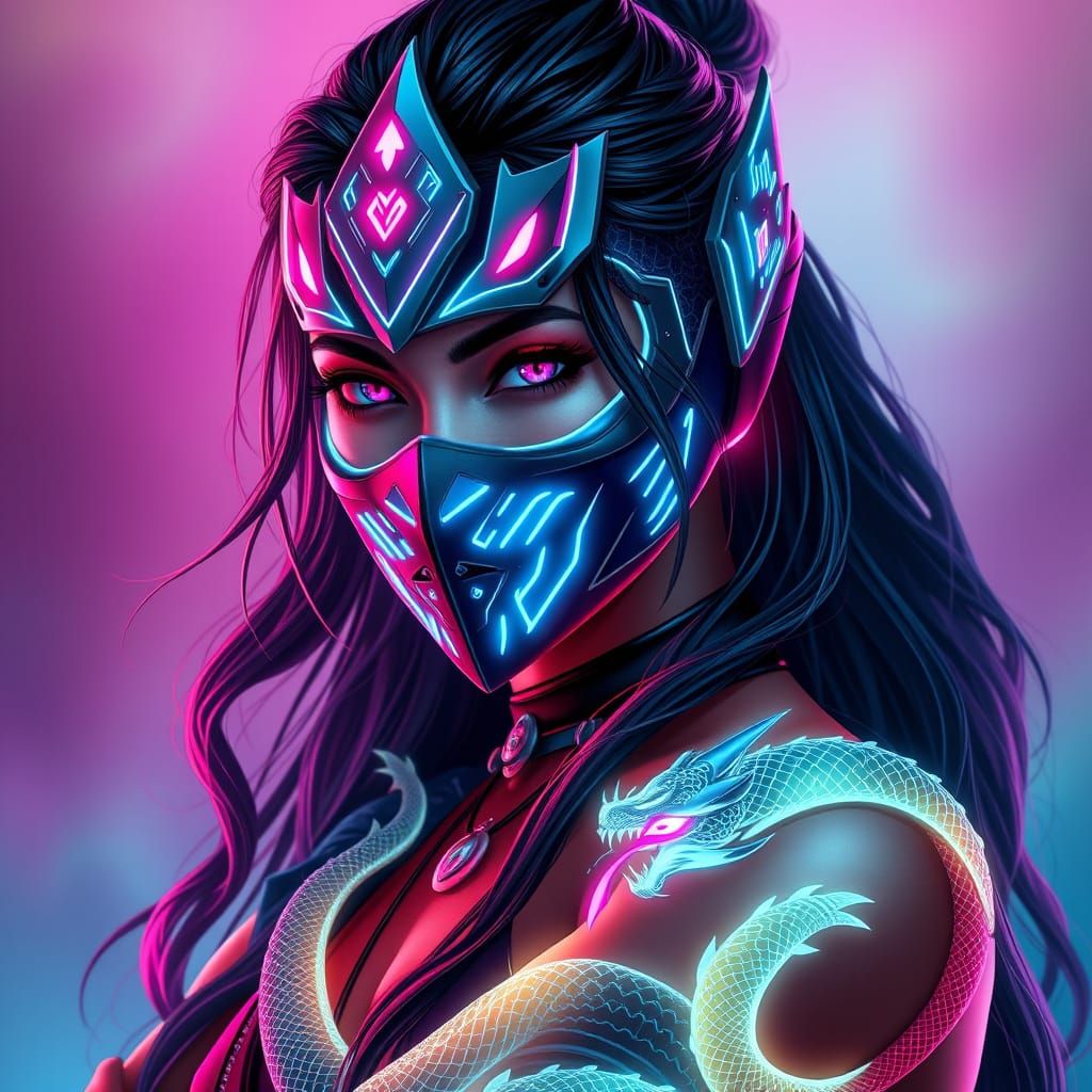Mystic South Asian Warrior in Cyberpunk Aesthetic