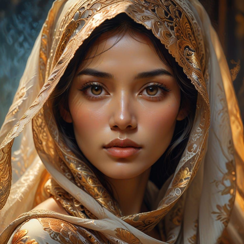 Exquisite Filipina Veil Portrait in Vibrant Oil Painting