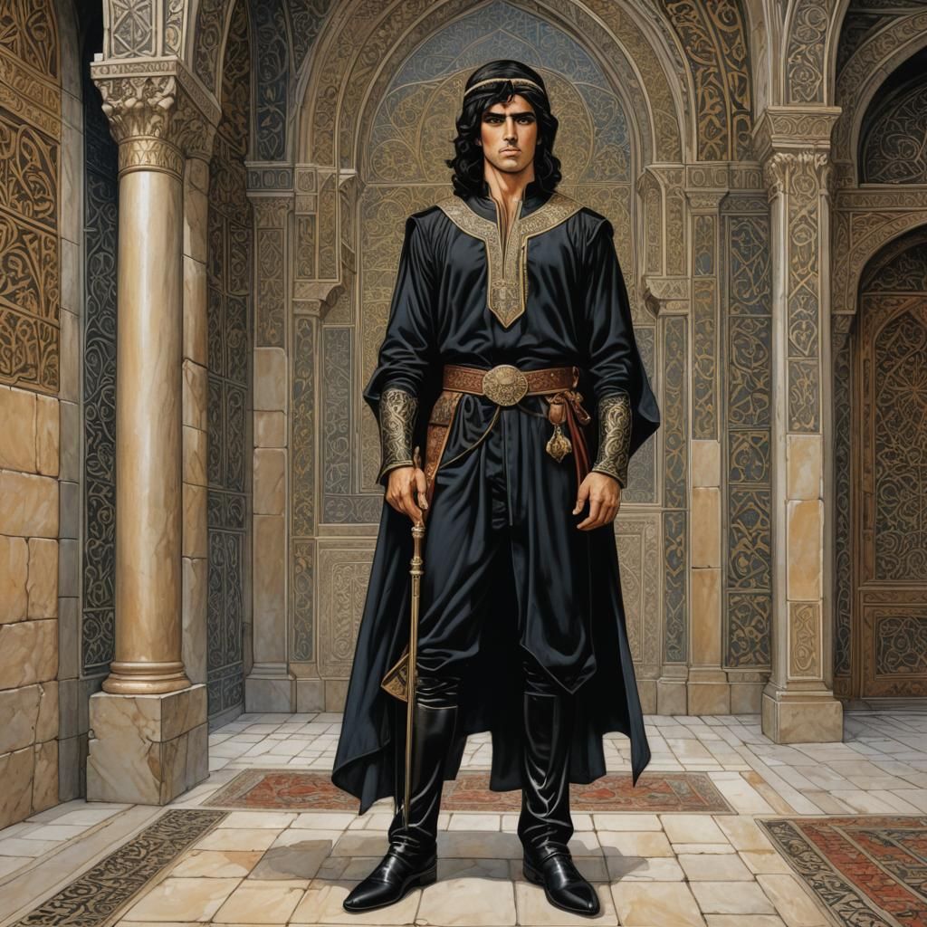 Stern Arabian Prince Giving Order in Castle