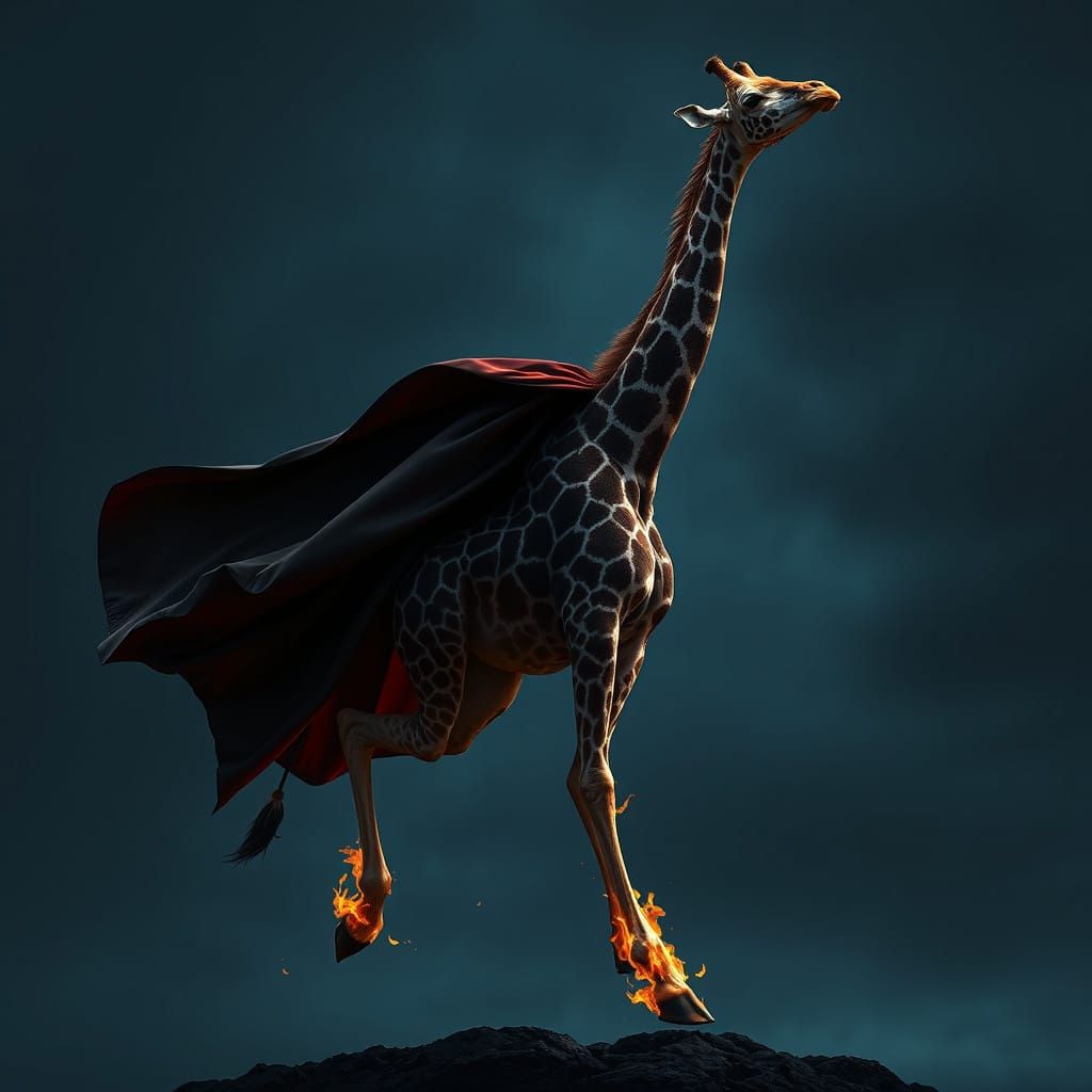 Giraffe Transformed into Fiery Superhero Icon
