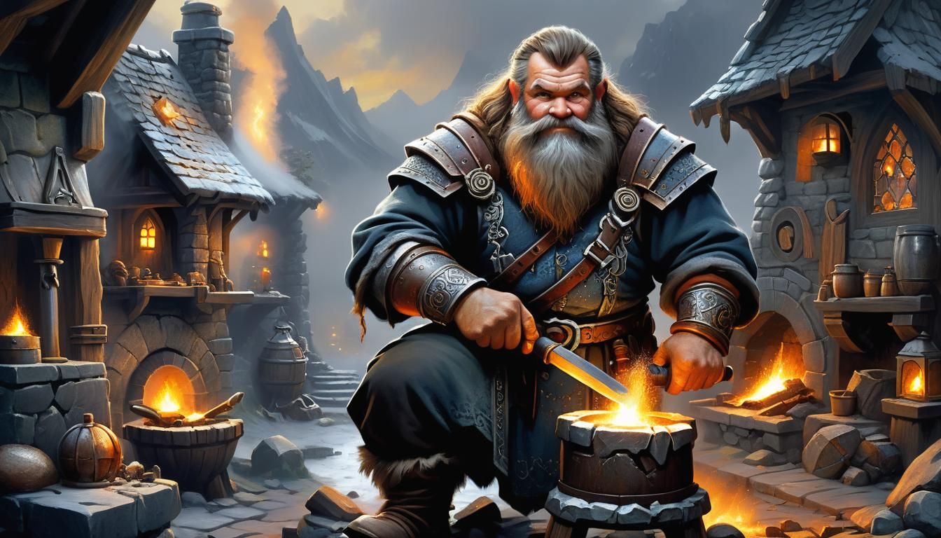 Dwarven Blacksmith Portrait in Ethereal Fantasy Style