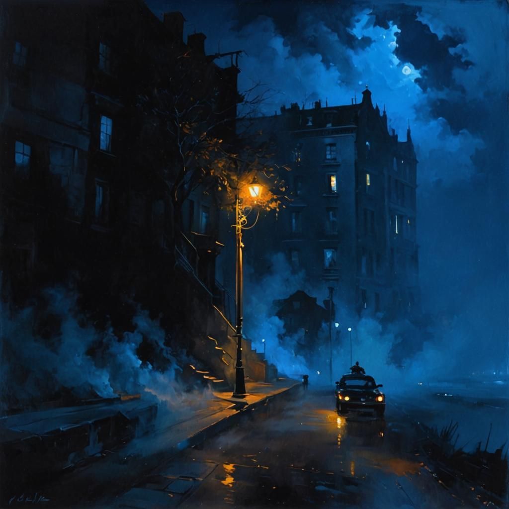 Noir Night Painting of Secrets and Danger