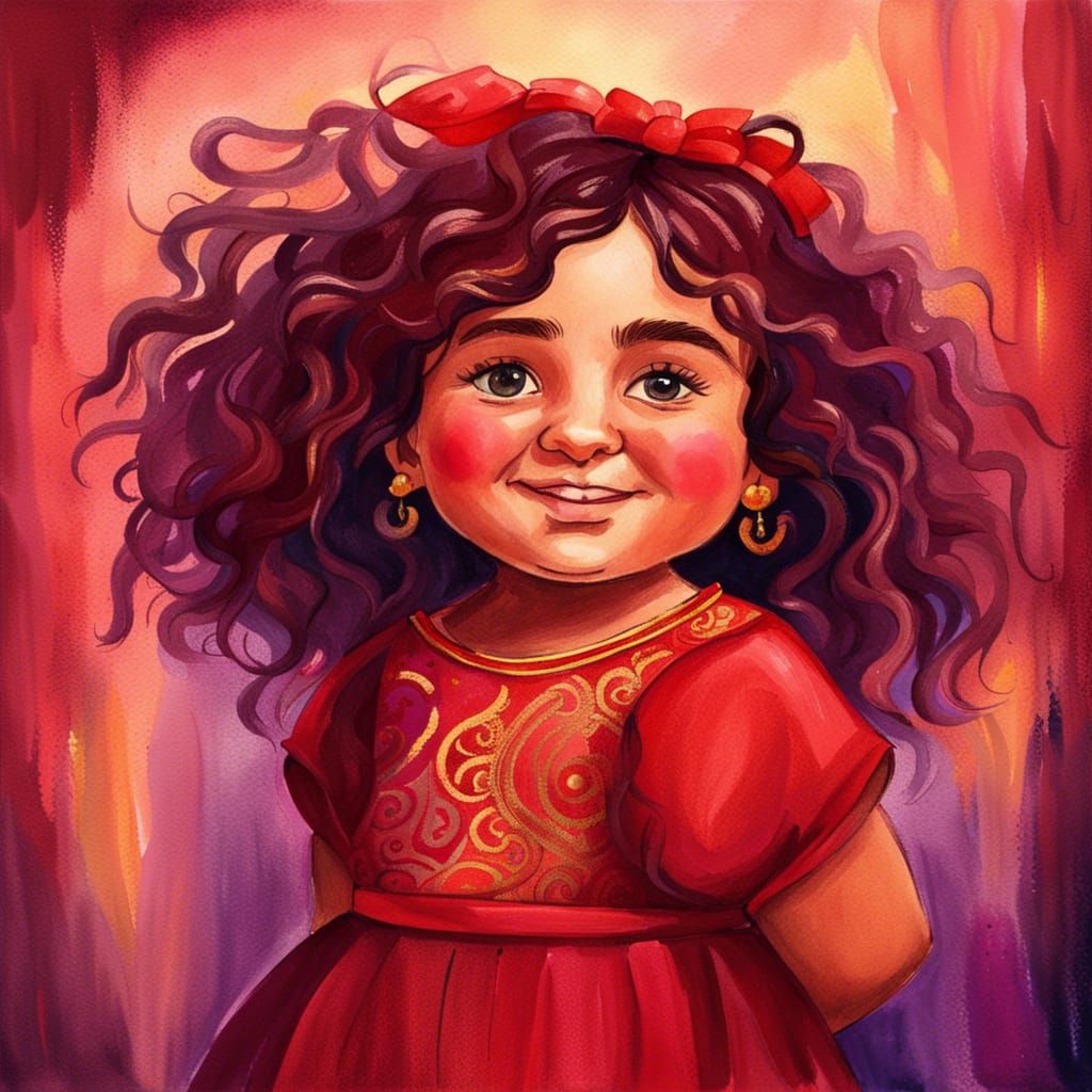 Cute Spanish Girl Portrait in Gouache Style