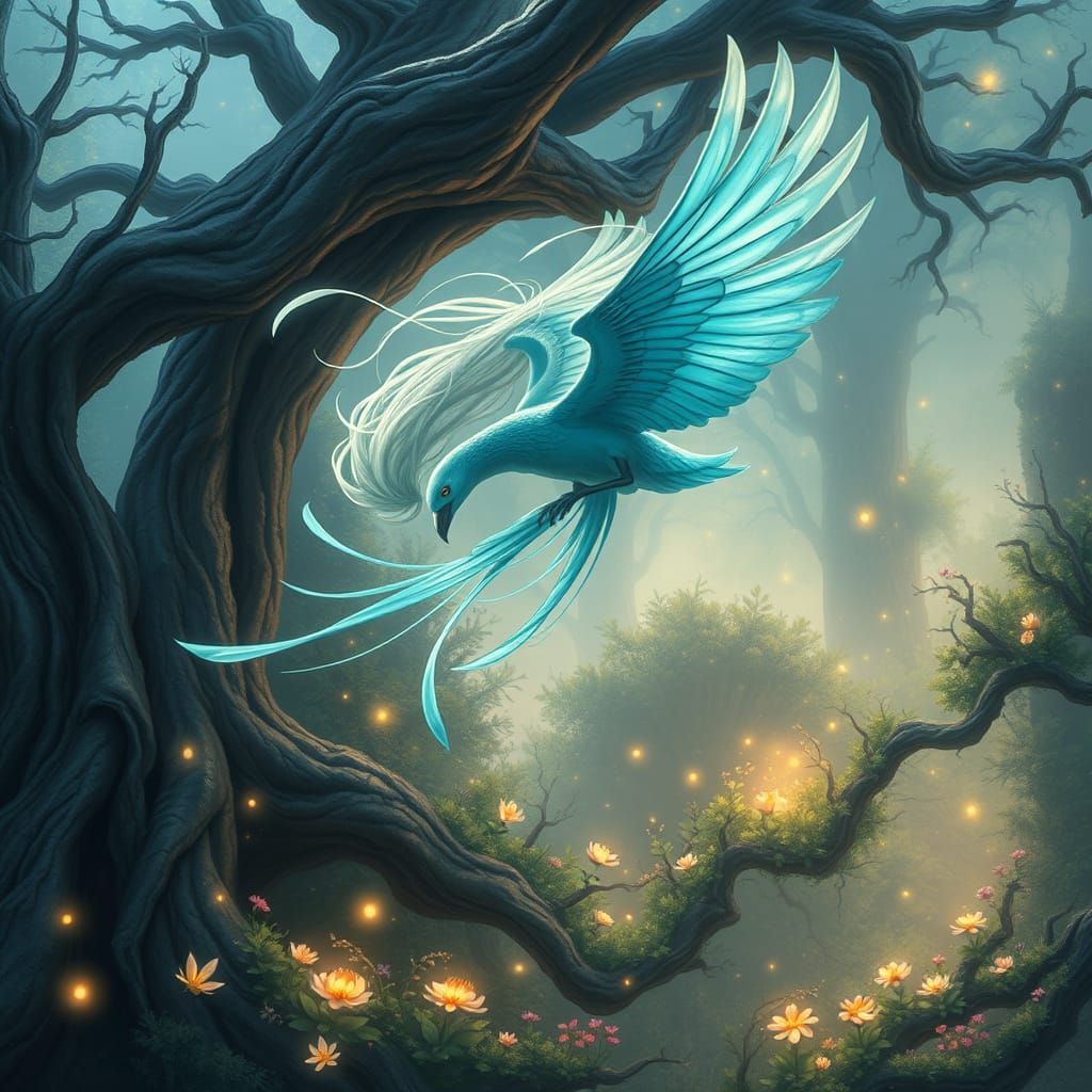 Celestial Aviatrix Over Mystical Woodland