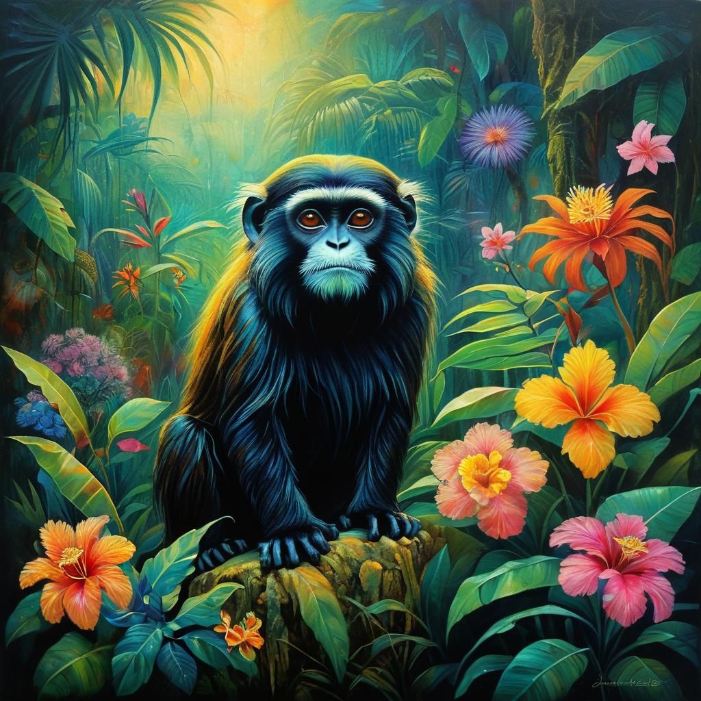 Mystical Tamarin Monkey in Jungle, Visionary Art