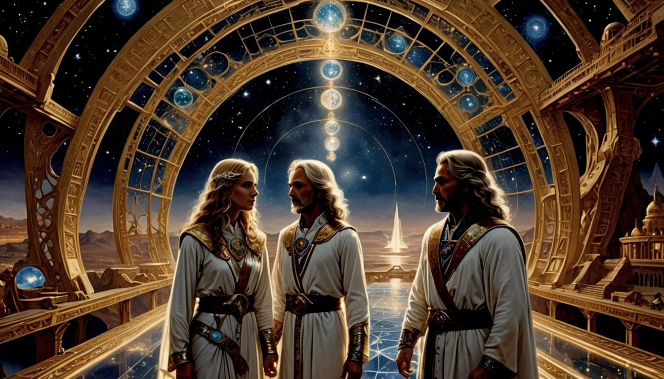 Ashtar and Mira on Crystal Bridge Under Stars