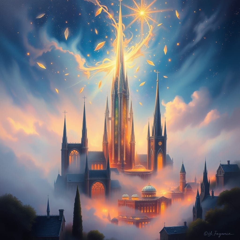 Surreal Cityscape in a Dreamlike, Whimsical Aesthetic