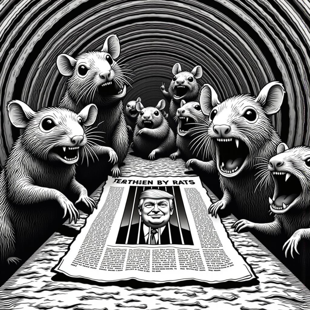 Surreal Op Art Tunnel in Comic Strip Style with Laughing Rat...