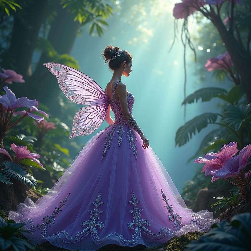 Enchanted Fairy in Tropical Forest, Digital Art