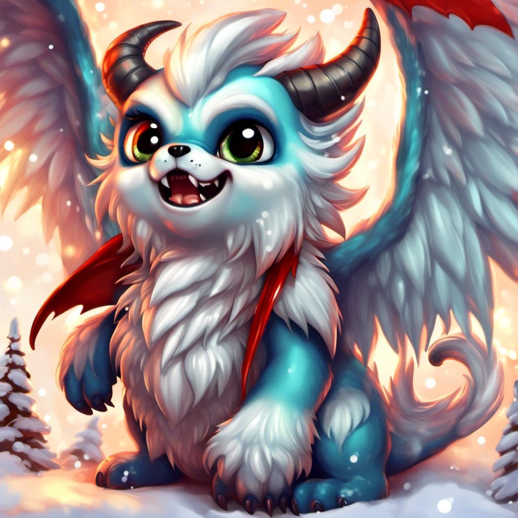 Chibi Christmas Dragon with Open Wings