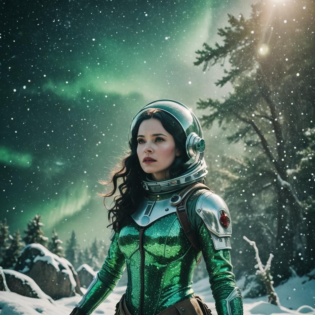 Snow White Mermaid Cosmonaut with Green Sparkles