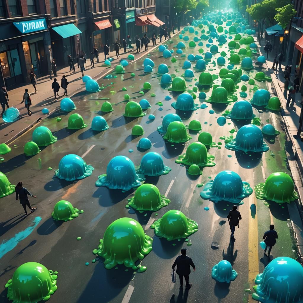 Slime Blobs Attack City Street in 3D