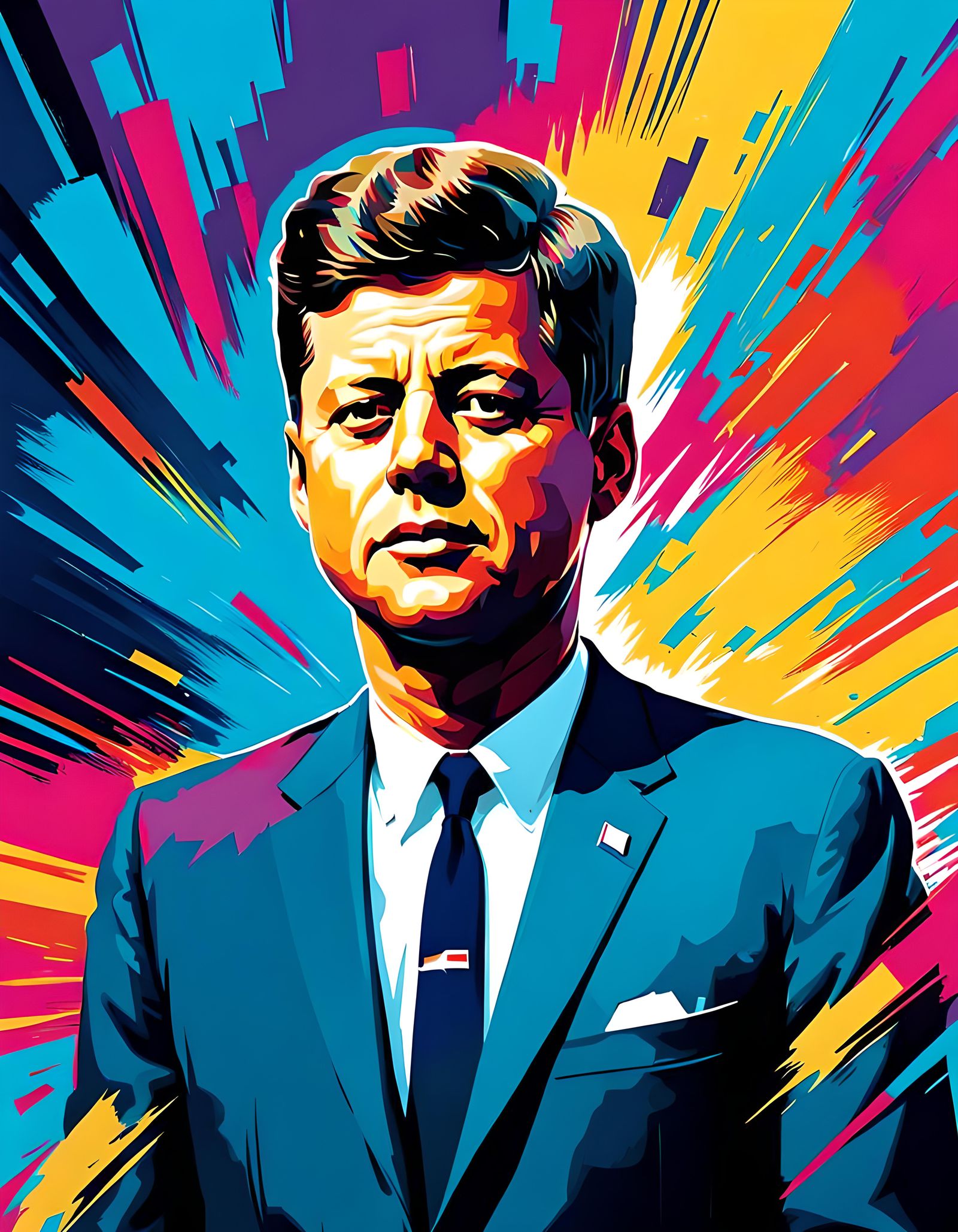 JFK Portrait in Dynamic Funk Art Style