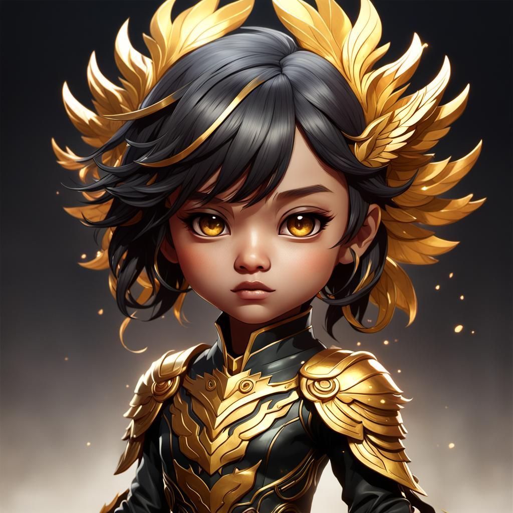 Black and Gold Chibi Phoenix Portrait