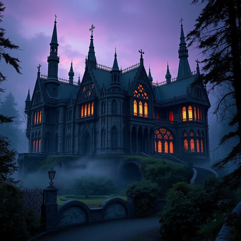 Ethereal Gothic Manor at Dusk