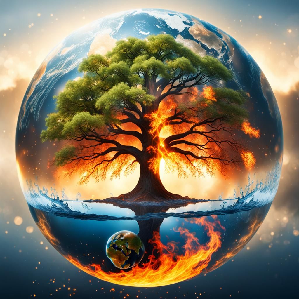 Tree of Life: Double Exposure of Four Elements
