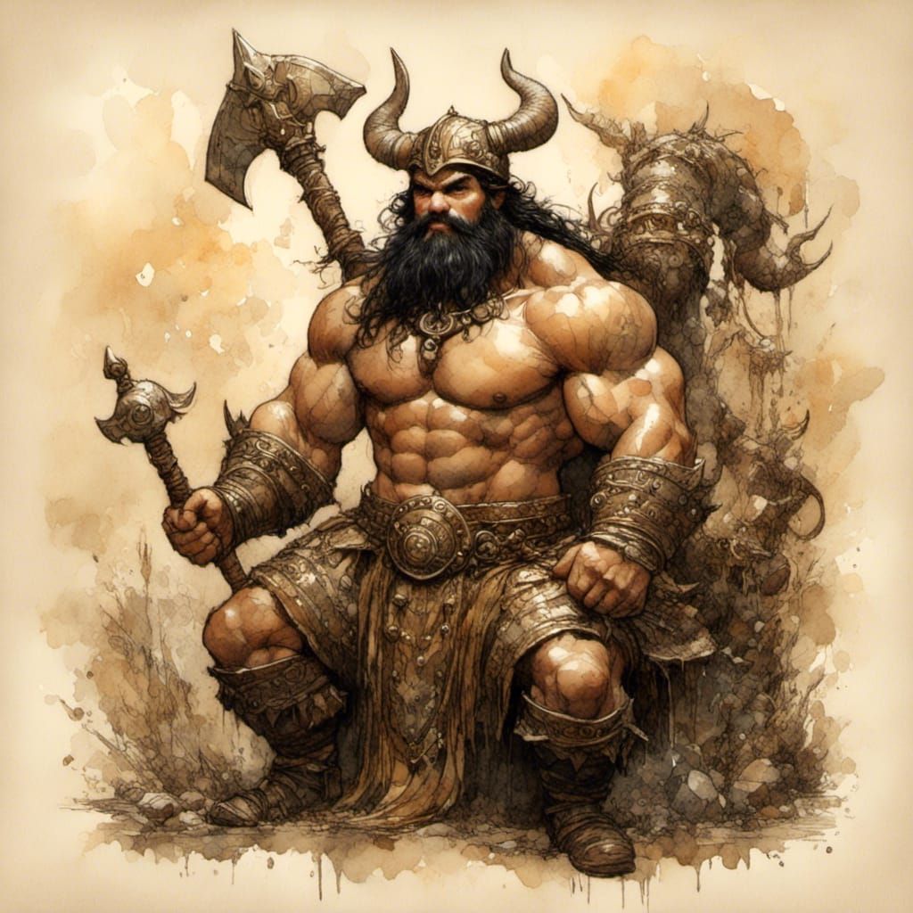 Handsome Norseman Illustration in Vintage Oil Style