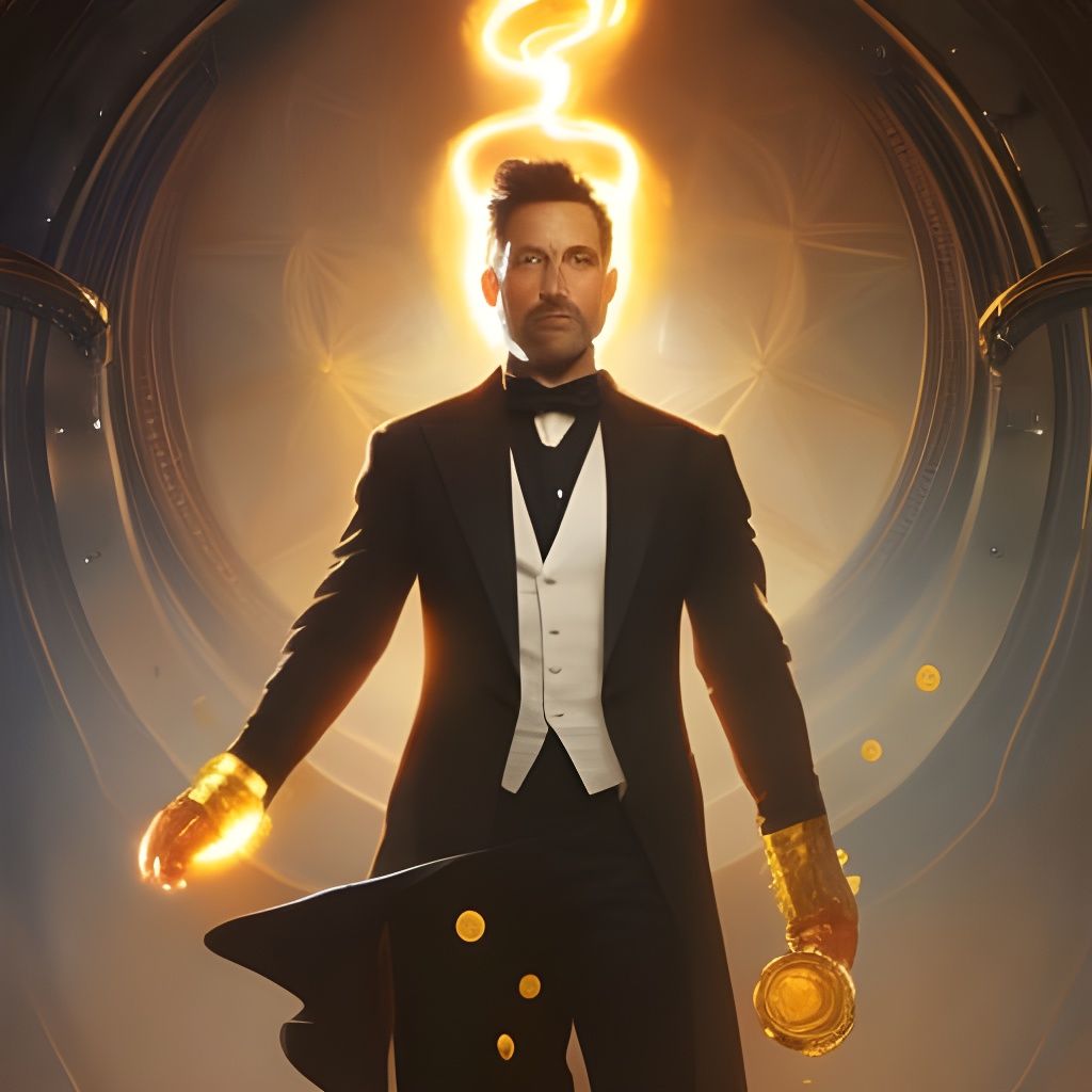 Magician Portrait with Gold Whisps and Smoke