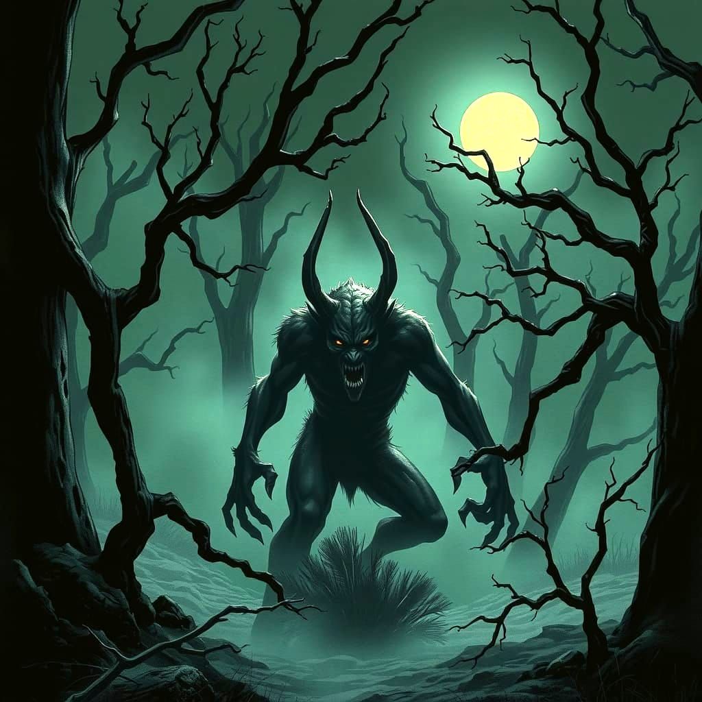 Terrifying Jersey Devil in Pine Barrens: Horror Art
