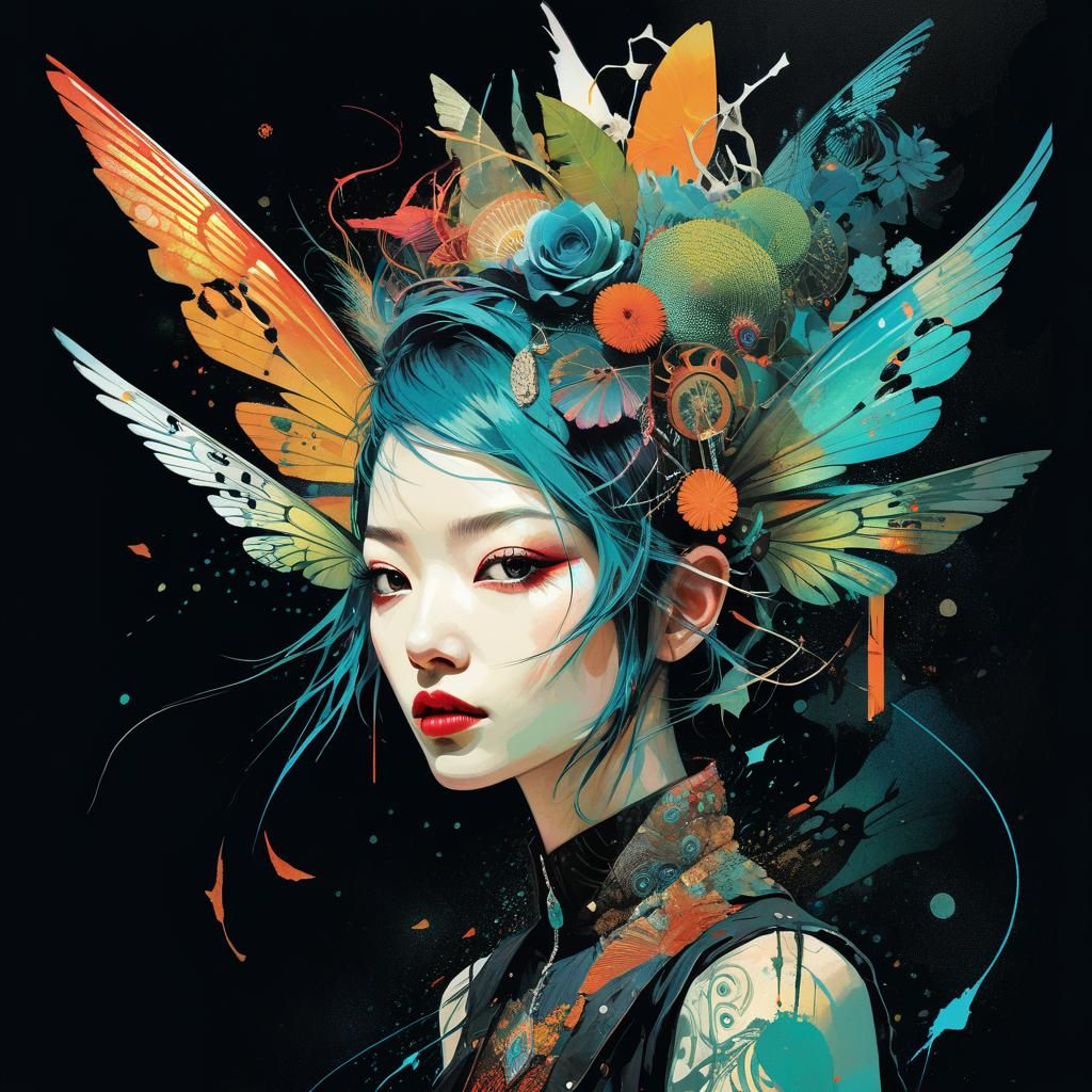 Surreal Punk Rock Fairy Collage Illustration