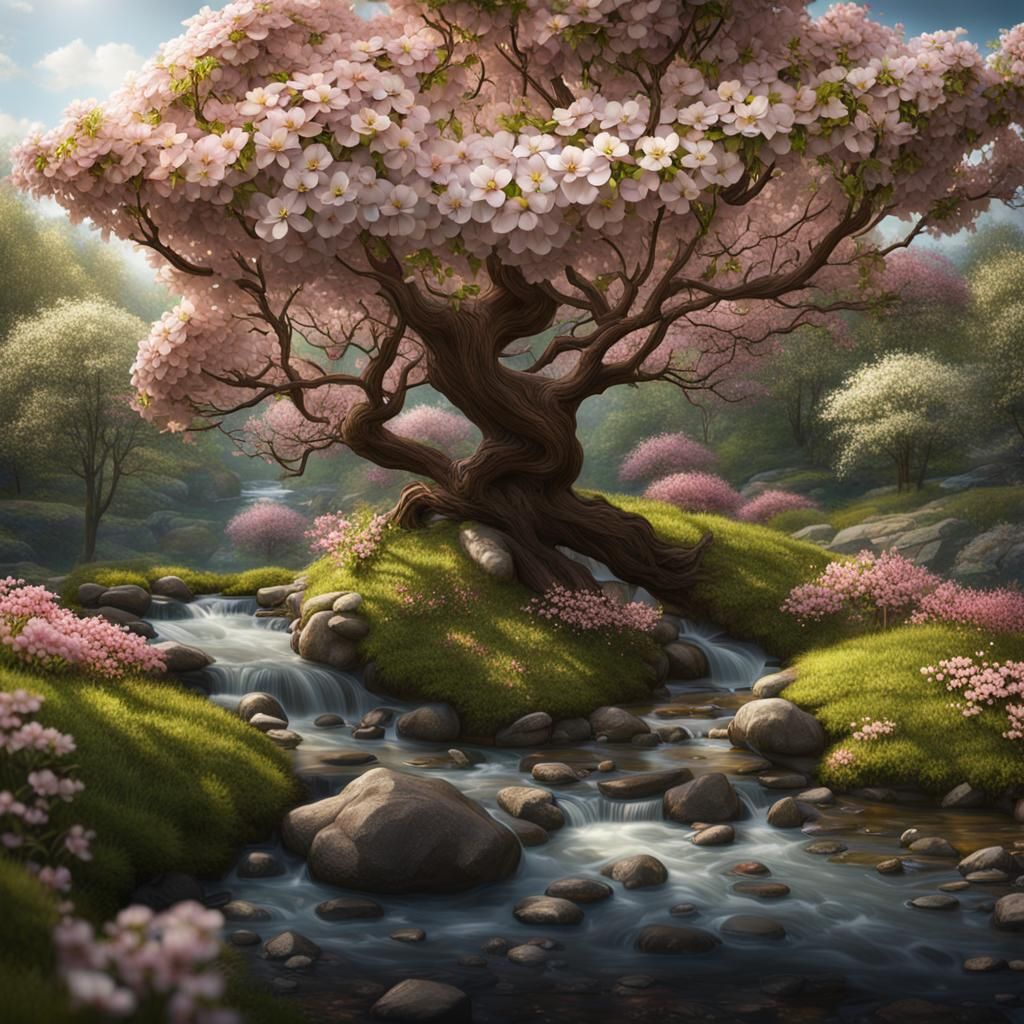 Dogwood Tree in Glass Globe: Fantasy Concept Art