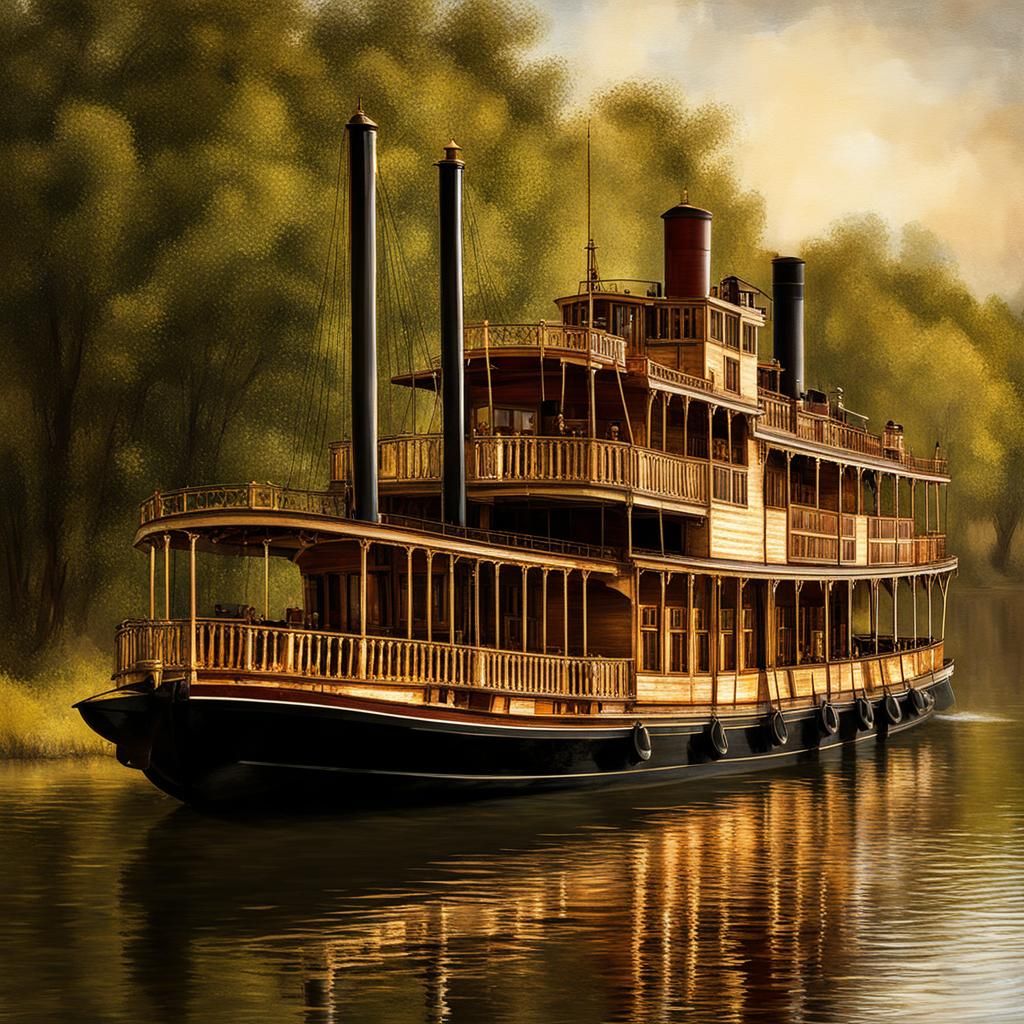 Paddle Wheeler in 1860s Style, Brush Strokes and Textures